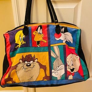 Looney Tunes Vintage Large Duffel Bag Bugs Bunny Taz Tweety Porky Pig Daffy